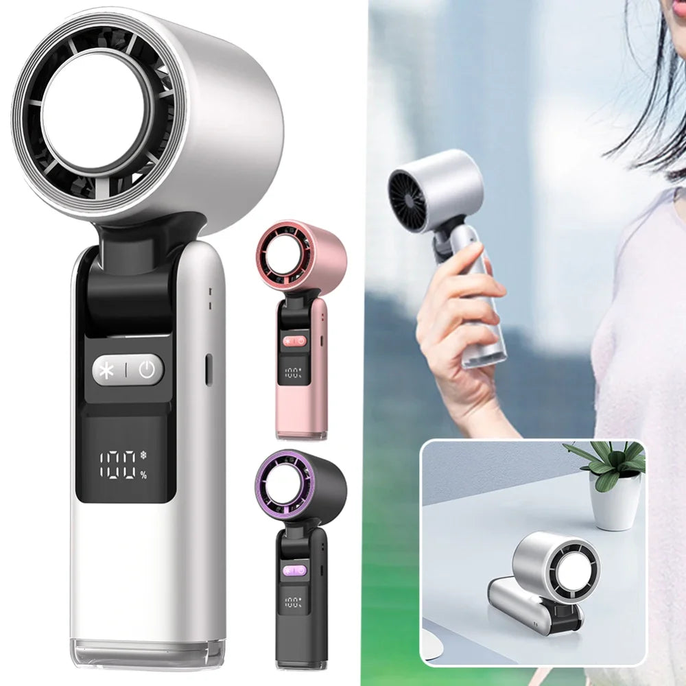 Ultra-Compact USB-Powered Mini Turbo Speed Fan with Digital Display for Outdoor, Office, and Dorm Use